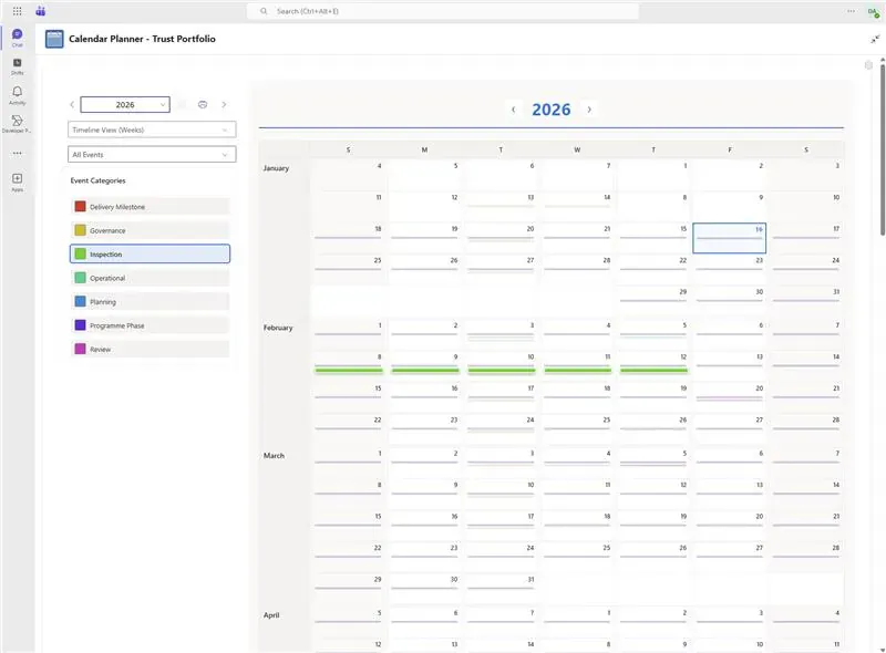 Calendar Planner running as a tab inside a Microsoft Teams channel